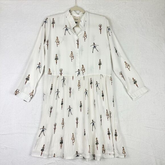 I.Madeline Pleated Ballerina Print Dress Size Small Medium White Ballet Dance - Picture 1 of 7